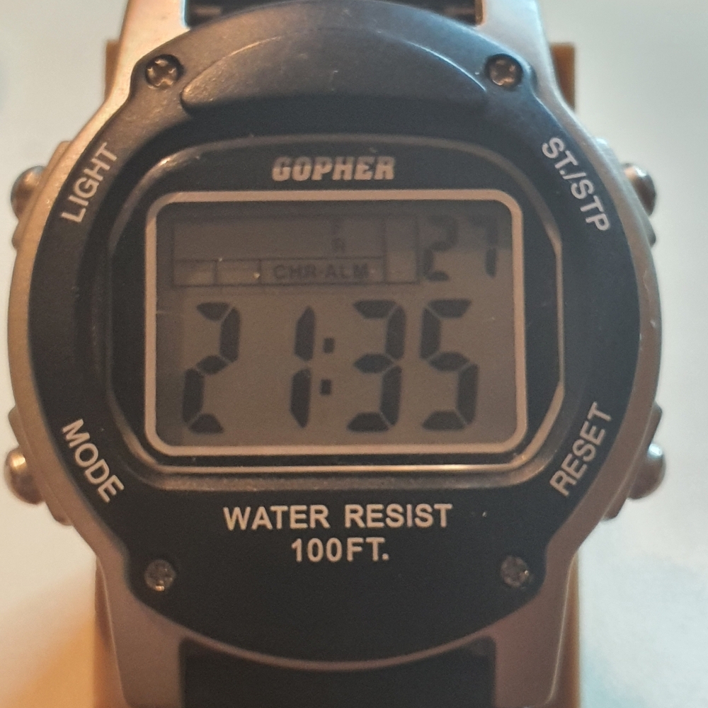 10/$20 Gopher Black/Silver Digital Alarm Chrono Men's Watch